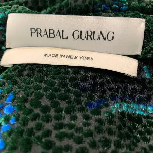 PRABAL GURUNG Size 0 Green Black Viscose Silk Abstract floral V-Neck Dress Top